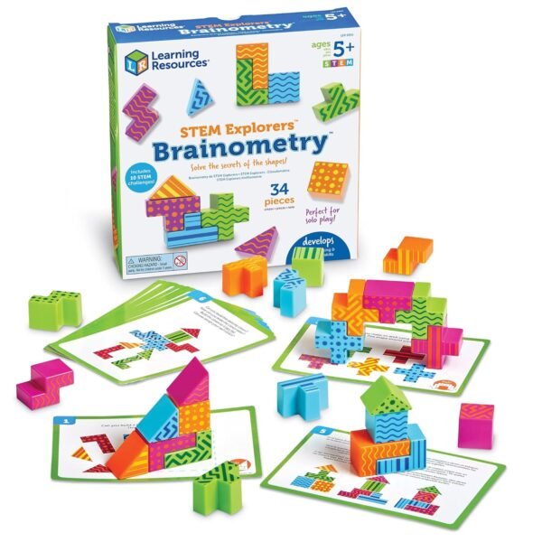 Learning Resources STEM Explorers Brainometry - 3d Puzzle, Brain Games, Brainteaser, Building Logic Toys, Gifts For Boys and Girls, Fine Motor Skills , Pattern Blocks, Math...