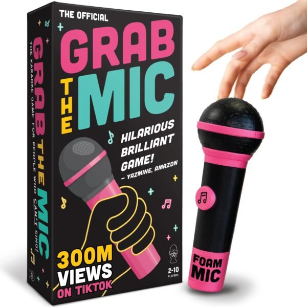 Lucky Egg Official Grab The Mic – Family Karaoke Board Game w/Foam Mic, 8+ Ages, 2-10 Players - Games for Bad Singers w/ 250 Lyrics (125 Cards) for Hilarious Game Nights &...