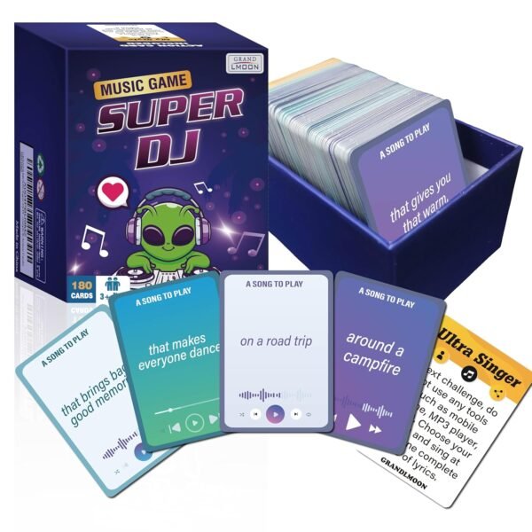 Super DJ Play Your Best Song Card Game, Music and Karaoke Party Game for Adults and Teens(180 Prompts & Action Cards)