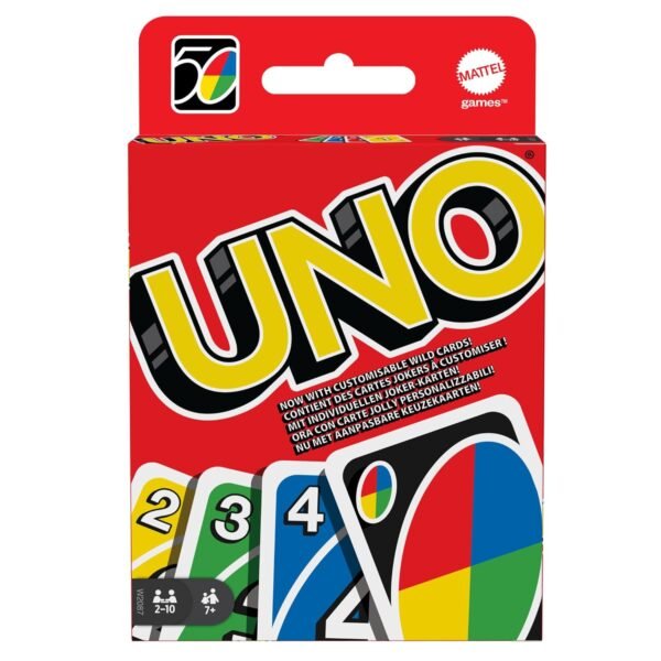 UNO - Classic Colour & Number Matching Card Game - 112 Cards - Customizable & Erasable Wild - Special Action Cards Included - Gift for Kids 7+, W2087